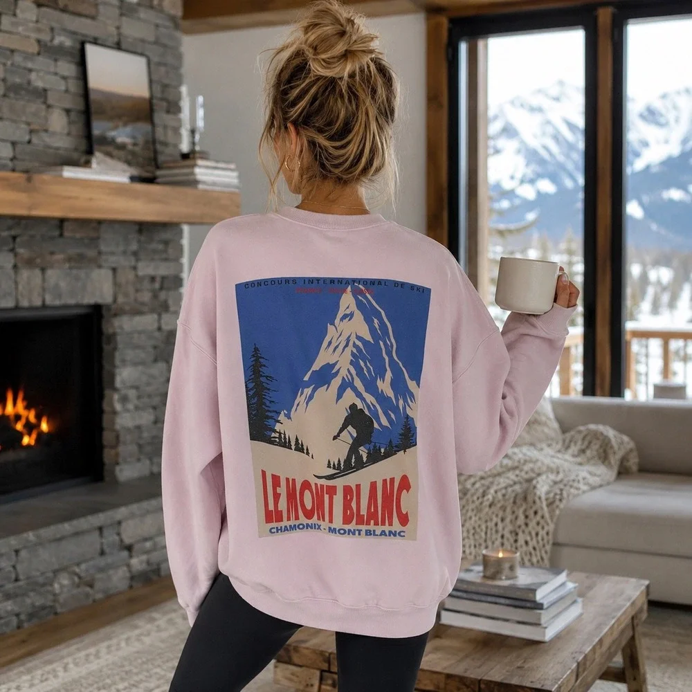Wild Fable Le Mont Blanc Sweatshirt XXS Pink Graphic‎ Ski Pullover Cozy Y2K - Picture 2 of 13